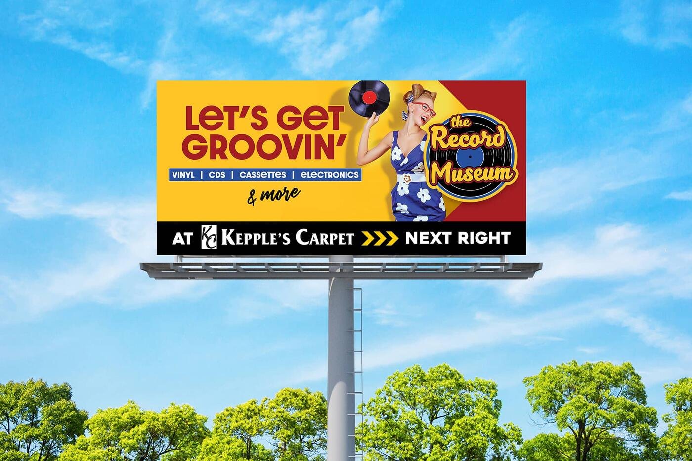 Highway billboard for Kepple's Carpet and The Record Museum